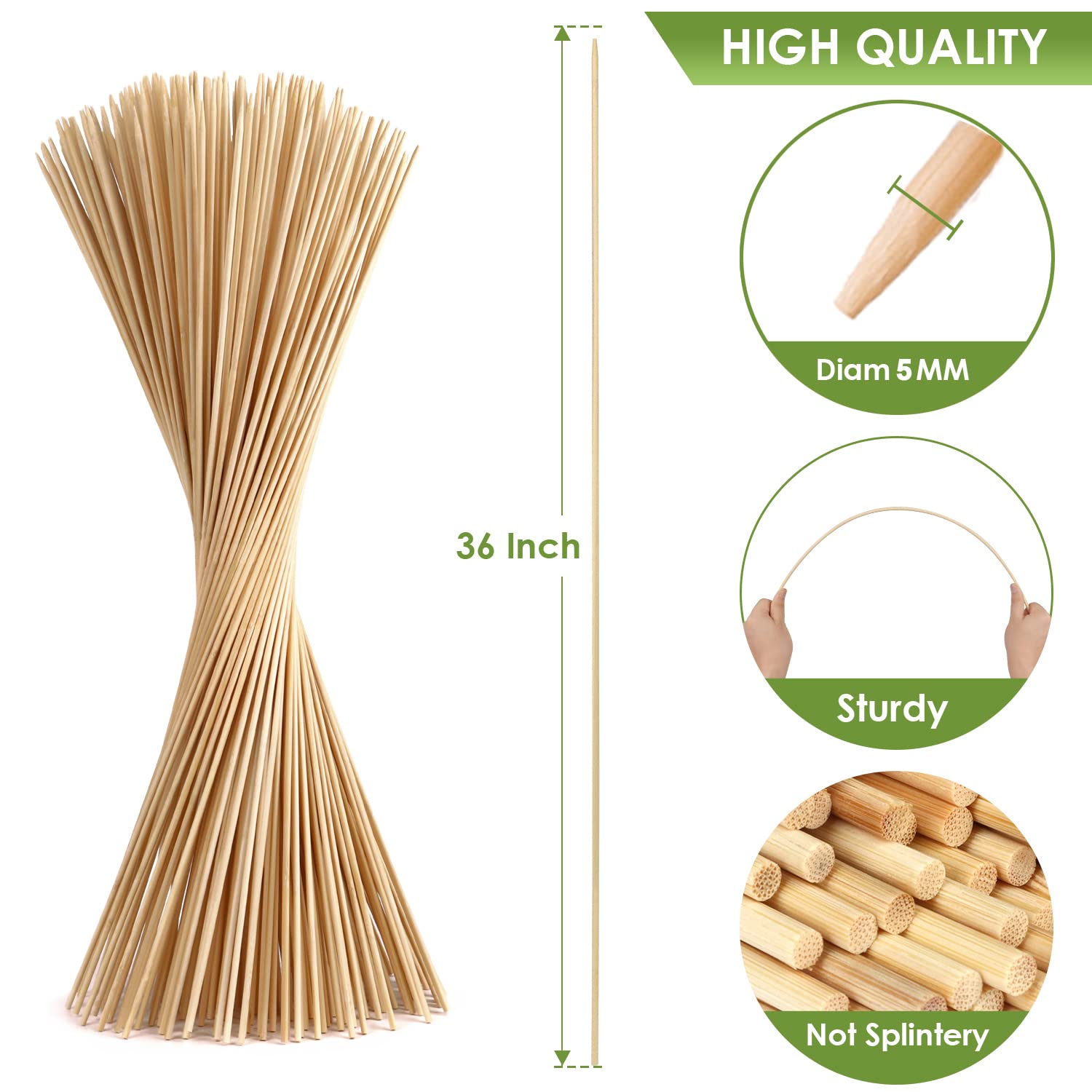 Smores Sticks 36'' Long 5mm Thick  60 PCS Marshmallow Roasting Smore Sticks Bamboo  Disposable Marshmellow Sticks Camping Heavy Duty SMores Skewers for Outdoor Fire Pits Campfires Hot Dog Sausage